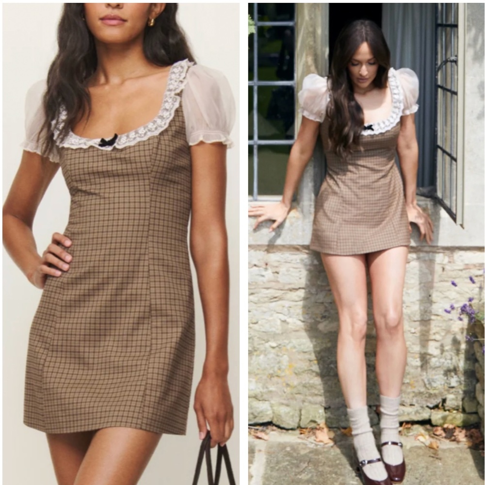 Reformation x Kacey Musgraves Bunny Mini Dress - Brown Plaid